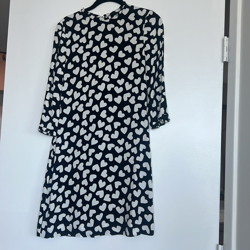 Kate Spade Heart Print Mini Dress XS | Black White Shift Valentine Date Dress - Picture 5 of 14